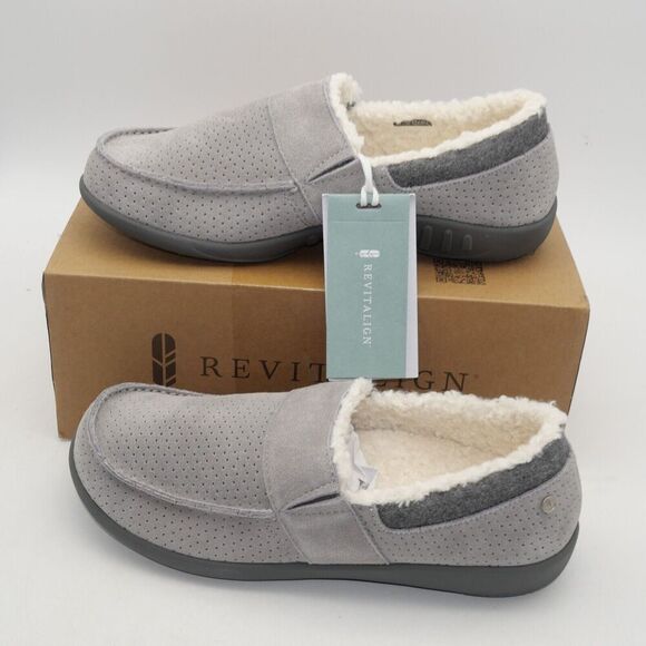 NEW Revitalign Men\'s 8 Fiesta Orthotic Slippers Grey Indoor/ Outdoor Suede main image 5